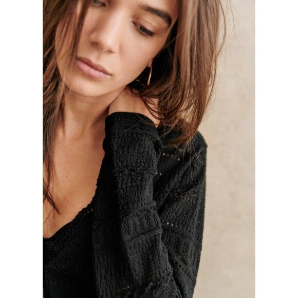 LA MAILLE SEZANE Keyla Black Cardigan Sz Sm Crochet Knit EUC 100% Organic Cotton - Picture 2 of 16